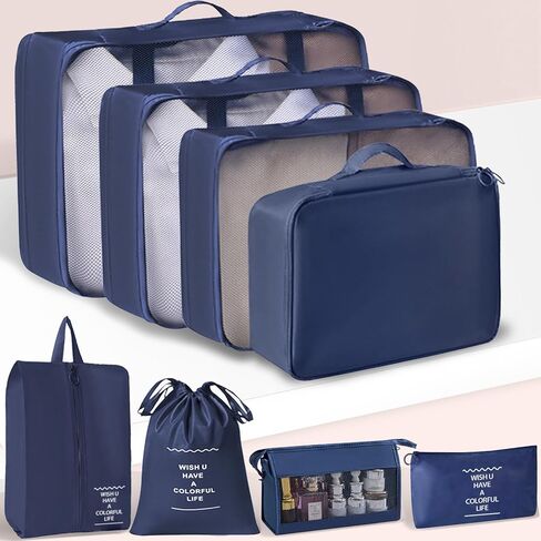 Packing Cubes 8 Set Travel Essentials for Carry on Luggage Organizers Bag Packing Cubes for Suitcases Travel Accessories (Nevy Blue) in Saudi Arabia