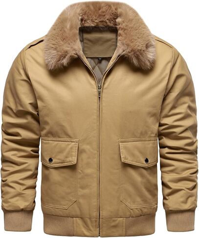 HOOD CREW Men’s Bomber Jackets Winter Insulated Padded Jacket Casual Lightweight Cotton Outerwear Coats with Fur Collar in Saudi Arabia