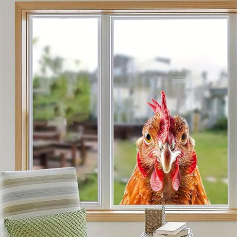 Rooster Window Stickers - Realistic Chicken Head Peeking Static Decal | Farm Animal Novelty Decal for Windows & Glass Doors in Saudi Arabia