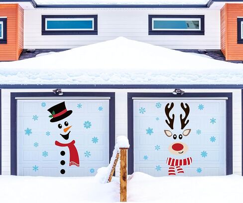 Christmas Snowman Reindeer Door Stickers Christmas Door Decorations Large Snowman Face Reindeer Stickers with Snowflake Decals for Xmas Winter Window Refrigerator Decorations in Saudi Arabia