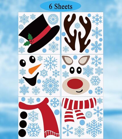 Christmas Snowman Reindeer Door Stickers Christmas Door Decorations Large Snowman Face Reindeer Stickers with Snowflake Decals for Xmas Winter Window Refrigerator Decorations in Saudi Arabia
