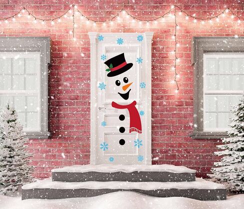 Christmas Snowman Reindeer Door Stickers Christmas Door Decorations Large Snowman Face Reindeer Stickers with Snowflake Decals for Xmas Winter Window Refrigerator Decorations in Saudi Arabia