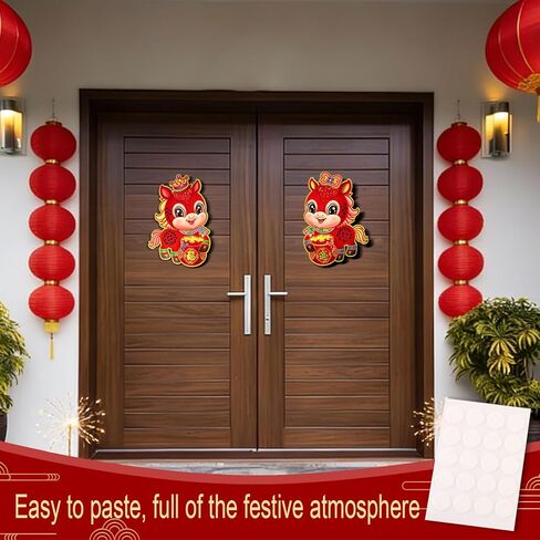 ABTOLS 2 Pcs Chinese New Year Door Stickers 2026 Years of Zodiac Horse, Cartoon Red Fu Window Clings Traditional Lunar New Year Decoration Spring Festival Party Supplies in Saudi Arabia