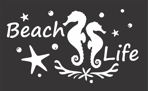 Beach Life Ocean Sea Horse Star Fish Bubbles - ملصق نافذة من الفينيل مقطوع بالقالب للسيارة/الشاحنة (أبيض) in Kuwait