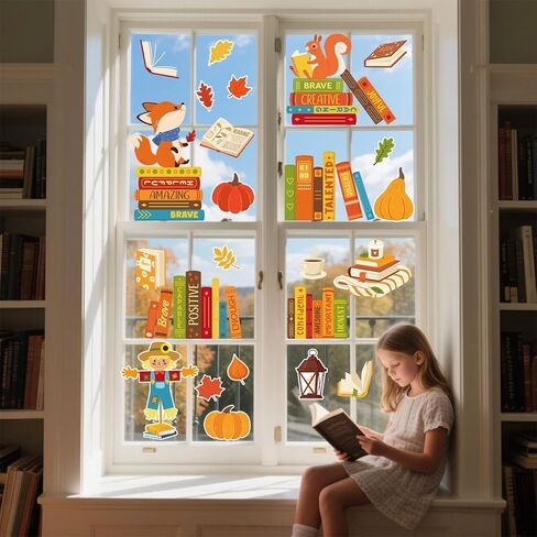 Pajean 8 Sheets Winter Window Clings 44 Pcs Snowflake Penguin Snowman Bookshelf Window Stickers Reading is Snow Much Fun Glass Decals for Winter Christmas School Classroom Library Office Home Decor in Saudi Arabia