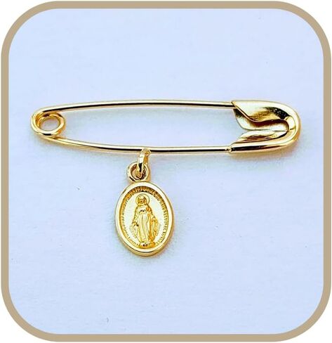 Baby Safety Pin with Virgin Mary Charm14k Yellow Gold/Christening/Baptism/Baby Shower/NOT Gold Filled NOT Gold Plated in Saudi Arabia