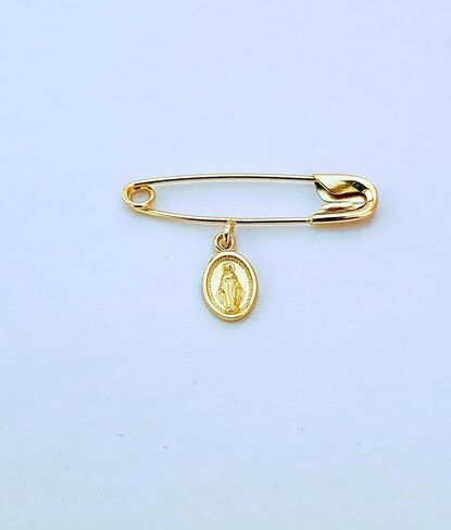 Baby Safety Pin with Virgin Mary Charm14k Yellow Gold/Christening/Baptism/Baby Shower/NOT Gold Filled NOT Gold Plated in Saudi Arabia