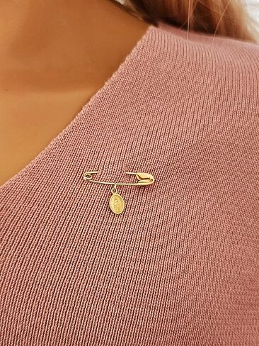Baby Safety Pin with Virgin Mary Charm14k Yellow Gold/Christening/Baptism/Baby Shower/NOT Gold Filled NOT Gold Plated in Saudi Arabia