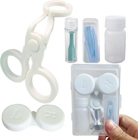 أداة وضع العدسات اللاصقة، أدوات مساعدة على ارتداء العدسات اللاصقة الملونة، أداة فتح العين للعدسات اللاصقة، سهولة الإدخال والإزالة، مع علبة العدسات اللاصقة، ماصة + ملقط بطرف ناعم in Kuwait