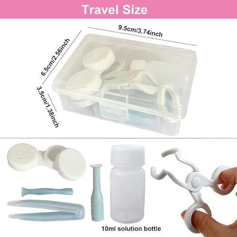 أداة وضع العدسات اللاصقة، أدوات مساعدة على ارتداء العدسات اللاصقة الملونة، أداة فتح العين للعدسات اللاصقة، سهولة الإدخال والإزالة، مع علبة العدسات اللاصقة، ماصة + ملقط بطرف ناعم in Kuwait