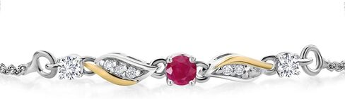 سوار تنس من Gem Stone King من الفضة الإسترلينية عيار 925 والذهب الأصفر عيار 10 قيراط والياقوت الأحمر والأبيض من الألماس الأبيض للنساء (0.42 قيراط، حجر بخت شهر يوليو، قابل للتعديل بالكامل حتى 9 بوصة) in Saudi Arabia