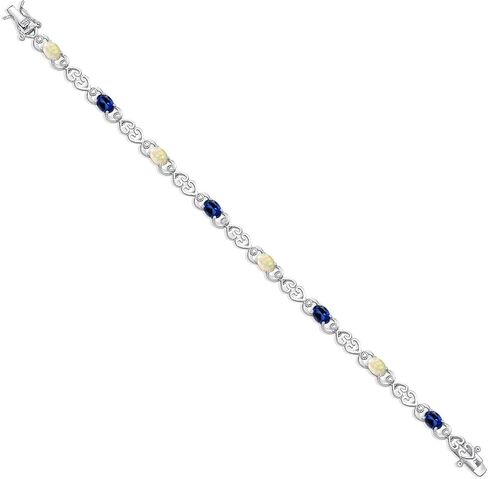 Gemstone Birthstone and Blue Created sapphire Heart Link Tennis Bracelet for Women | 925 Sterling Silver | Oval 6X4MM | 7.25 Inch Length | Double Locking Fold Over Clasp | Jewelry for Her Mom Wife in Saudi Arabia