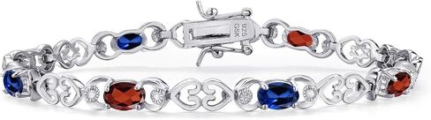 Gemstone Birthstone and Blue Created sapphire Heart Link Tennis Bracelet for Women | 925 Sterling Silver | Oval 6X4MM | 7.25 Inch Length | Double Locking Fold Over Clasp | Jewelry for Her Mom Wife in Saudi Arabia