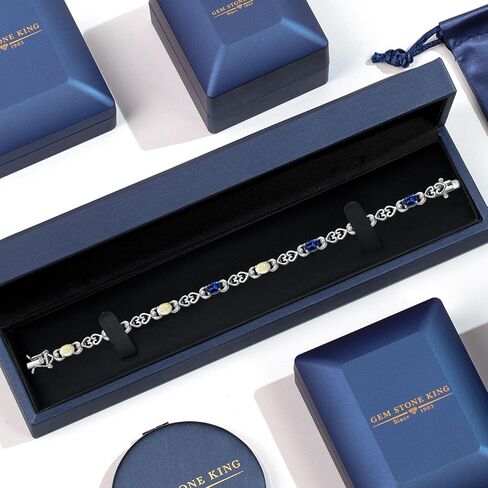 Gemstone Birthstone and Blue Created sapphire Heart Link Tennis Bracelet for Women | 925 Sterling Silver | Oval 6X4MM | 7.25 Inch Length | Double Locking Fold Over Clasp | Jewelry for Her Mom Wife in Saudi Arabia