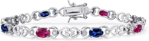 Gemstone Birthstone and Blue Created sapphire Heart Link Tennis Bracelet for Women | 925 Sterling Silver | Oval 6X4MM | 7.25 Inch Length | Double Locking Fold Over Clasp | Jewelry for Her Mom Wife in Saudi Arabia