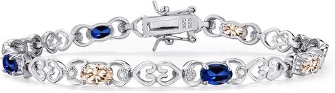 Gemstone Birthstone and Blue Created sapphire Heart Link Tennis Bracelet for Women | 925 Sterling Silver | Oval 6X4MM | 7.25 Inch Length | Double Locking Fold Over Clasp | Jewelry for Her Mom Wife in Saudi Arabia