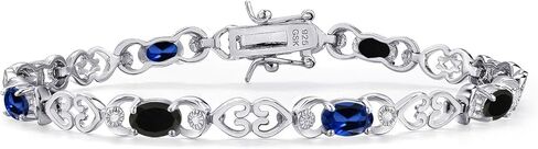 Gemstone Birthstone and Blue Created sapphire Heart Link Tennis Bracelet for Women | 925 Sterling Silver | Oval 6X4MM | 7.25 Inch Length | Double Locking Fold Over Clasp | Jewelry for Her Mom Wife in Saudi Arabia