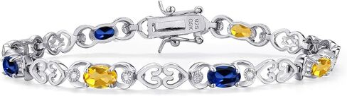 Gemstone Birthstone and Blue Created sapphire Heart Link Tennis Bracelet for Women | 925 Sterling Silver | Oval 6X4MM | 7.25 Inch Length | Double Locking Fold Over Clasp | Jewelry for Her Mom Wife in Saudi Arabia
