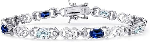 Gemstone Birthstone and Blue Created sapphire Heart Link Tennis Bracelet for Women | 925 Sterling Silver | Oval 6X4MM | 7.25 Inch Length | Double Locking Fold Over Clasp | Jewelry for Her Mom Wife in Saudi Arabia