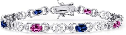 Gemstone Birthstone and Blue Created sapphire Heart Link Tennis Bracelet for Women | 925 Sterling Silver | Oval 6X4MM | 7.25 Inch Length | Double Locking Fold Over Clasp | Jewelry for Her Mom Wife in Saudi Arabia