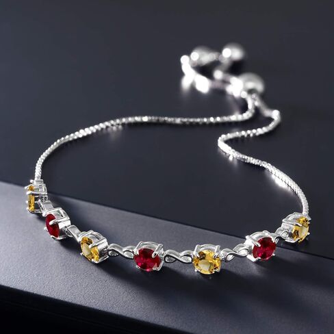 Gem Stone King Customized and Personalized 7 Gemstone Birthstone Tennis Bracelet For Women | 925 Sterling Silver | Adjustable Bolo Bracelet For Women | Easy-On Easy-Off in Saudi Arabia