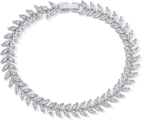 Elegant Crystal Marquise Tennis Bracelet, 18K Gold-Plated CZ, Adjustable 6.5"-7.5", Wedding Jewelry with Gift Box in Saudi Arabia