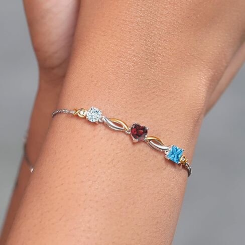 Gem Stone King 2.30 Cttw Sky Blue Aquamarine Red Garnet Swiss Blue Topaz and Lab Grown Diamond Tennis Bracelet for Women By Keren Hanan | 925 Silver and 10K Yellow Gold | Adjustable Up To 9 Inch in Saudi Arabia
