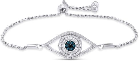 AFFY Blue & White Natural Diamond Evil Eye Bolo Bracelet in 14k Gold Over Sterling Silver - 8.0" (0.1 cttw) in Saudi Arabia