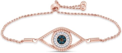 AFFY Blue & White Natural Diamond Evil Eye Bolo Bracelet in 14k Gold Over Sterling Silver - 8.0" (0.1 cttw) in Saudi Arabia