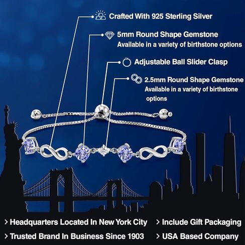 Gem Stone King Keren Hanan 925 Sterling Silver Round Blue Tanzanite and White Topaz Infinity Tennis Bracelet For Women (1.93 Cttw, Gemstone Birthstone, Fully Adjustable Up to 9 Inch) in Saudi Arabia