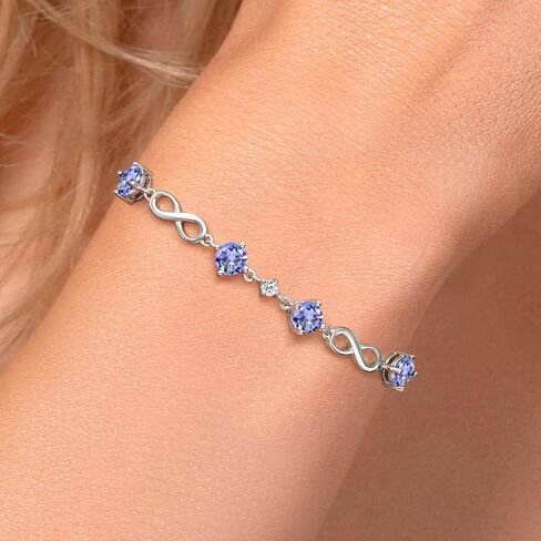 Gem Stone King Keren Hanan 925 Sterling Silver Round Blue Tanzanite and White Topaz Infinity Tennis Bracelet For Women (1.93 Cttw, Gemstone Birthstone, Fully Adjustable Up to 9 Inch) in Saudi Arabia