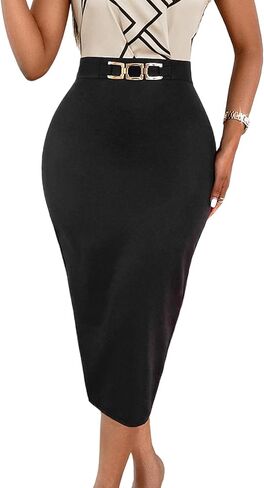 المرأة الصيف مكتب العمل تنورة عالية الخصر تحت الركبة الأعمال عادية ميدي Bodycon تنورات الرصاص 654 in Saudi Arabia