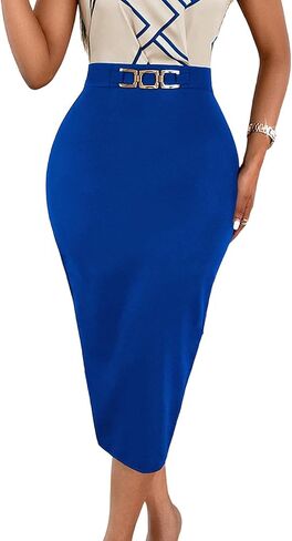 المرأة الصيف مكتب العمل تنورة عالية الخصر تحت الركبة الأعمال عادية ميدي Bodycon تنورات الرصاص 654 in Saudi Arabia