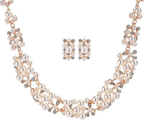 Aheli Pearl Collection Rose Gold Toned Cubic Zirconia Studded Choker Necklace Earring Jewellery Set Gift for Women in Saudi Arabia