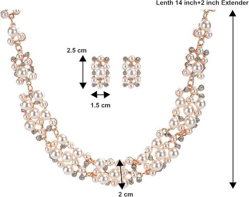 Aheli Pearl Collection Rose Gold Toned Cubic Zirconia Studded Choker Necklace Earring Jewellery Set Gift for Women in Saudi Arabia