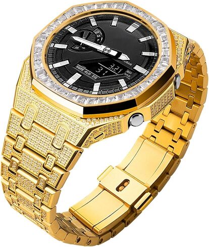 GA2100 Watch Case Band Parts,Full Square Diamond Bezel Steel Metal Case Modifiy Mod Modified Mods Ice Ring Replacement Kit Compatible With Casioak G-shock Ga-2100/Ga-2110/GA-B2100 in Saudi Arabia