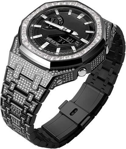 GA2100 Watch Case Band Parts,Full Square Diamond Bezel Steel Metal Case Modifiy Mod Modified Mods Ice Ring Replacement Kit Compatible With Casioak G-shock Ga-2100/Ga-2110/GA-B2100 in Saudi Arabia