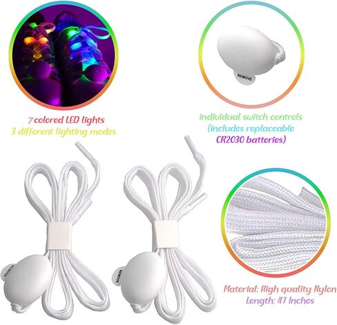 USemporium 3 Pairs Light Up Shoe Laces, Roller Skate Laces, Shoelaces for Sneakers, Glow in the Dark 7 Color Shoe Laces for Party, Rave, Dance, New Year's Eve Party Supplies, Christmas Gifts in Saudi Arabia