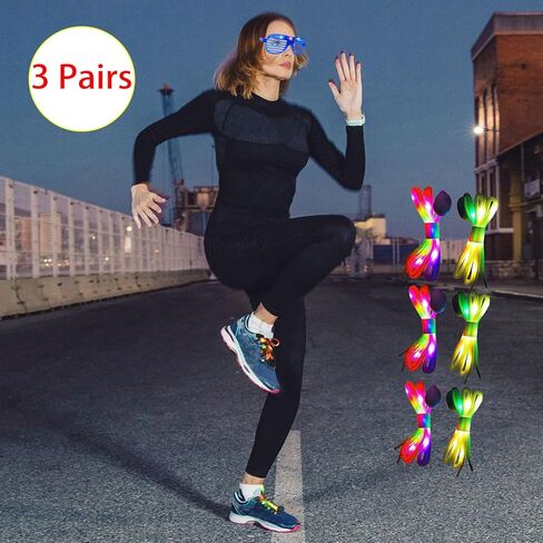 USemporium 3 Pairs Light Up Shoe Laces, Roller Skate Laces, Shoelaces for Sneakers, Glow in the Dark 7 Color Shoe Laces for Party, Rave, Dance, New Year's Eve Party Supplies, Christmas Gifts in Saudi Arabia