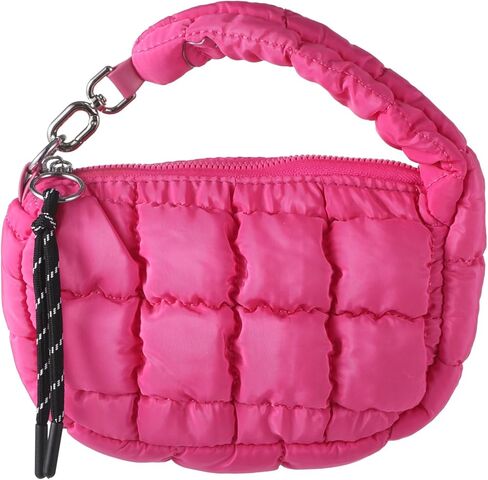 Mini Quilted Wristlet Purse for Women, Mini Puffer Bag, Chic Nylon Cloud Tote with Quilted Design, Small Stylish Handbag in Magenta in Saudi Arabia
