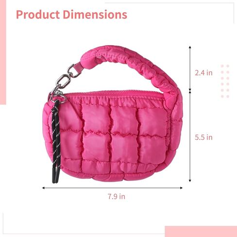Mini Quilted Wristlet Purse for Women, Mini Puffer Bag, Chic Nylon Cloud Tote with Quilted Design, Small Stylish Handbag in Magenta in Saudi Arabia
