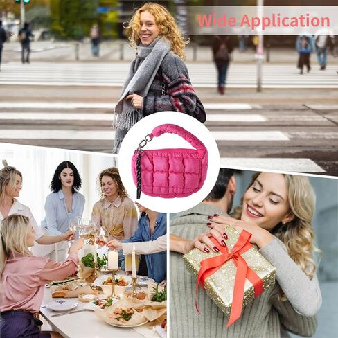 Mini Quilted Wristlet Purse for Women, Mini Puffer Bag, Chic Nylon Cloud Tote with Quilted Design, Small Stylish Handbag in Magenta in Saudi Arabia