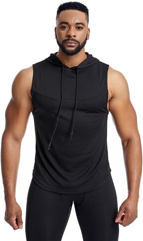 Men's Sleeveless Hooded Tank Top, Light Gray Quick-Dry Gym Hoodie with Drawstring, Breathable Fabric for Workout, Casual Wear in Saudi Arabia