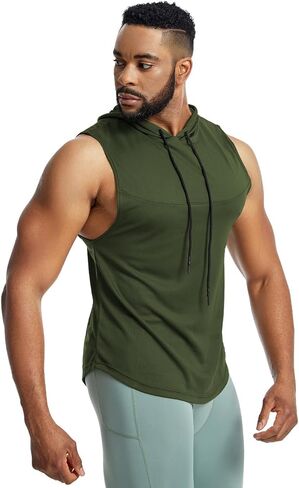 Men's Sleeveless Hooded Tank Top, Light Gray Quick-Dry Gym Hoodie with Drawstring, Breathable Fabric for Workout, Casual Wear in Saudi Arabia