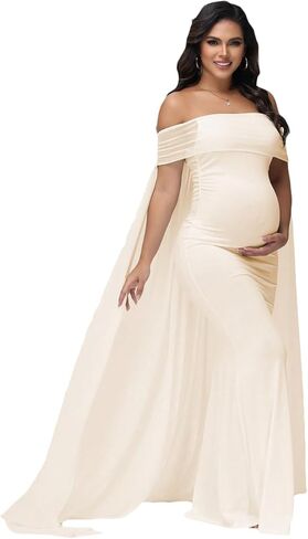 JustVH Women's Maternity Mesh Off Shoulder Chiffon Maxi Photoshoot Dress for Baby Shower Cloak Outfit Maxi Photography Gown in Saudi Arabia