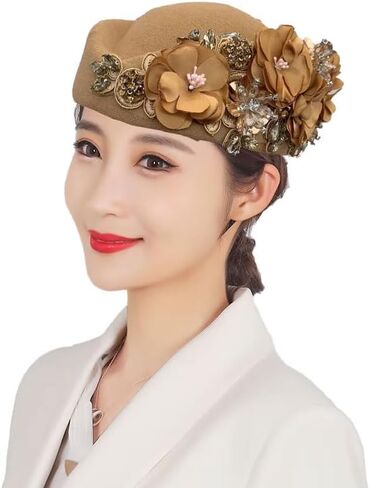 Vintage Felt Turban Hat for Women Church Derby Fascinator with Flower Ladies Soft Beret Caps for Party Airline Stewardess Hat in Saudi Arabia