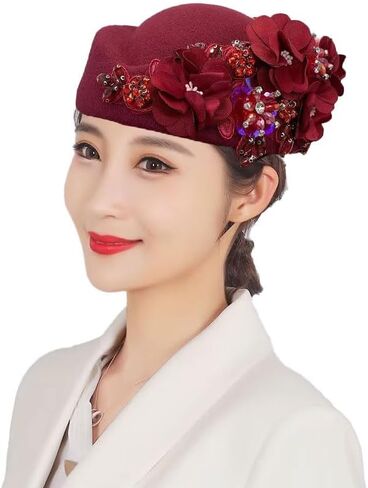 Vintage Felt Turban Hat for Women Church Derby Fascinator with Flower Ladies Soft Beret Caps for Party Airline Stewardess Hat in Saudi Arabia