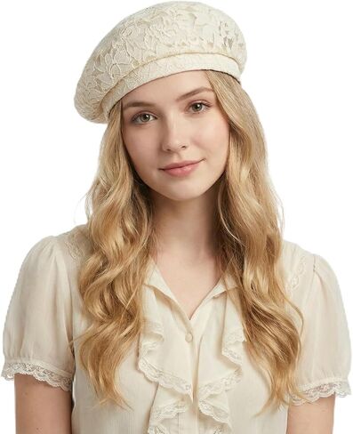 قبعة بيريه من الدانتيل للنساء، قبعة صغيرة فرنسية أنيقة على شكل زهرة صيفية قابلة للتنفس، قبعة رسام للسيدات in Kuwait
