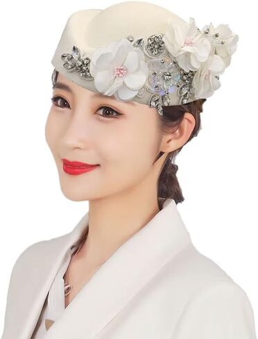 Vintage Felt Turban Hat for Women Church Derby Fascinator with Flower Ladies Soft Beret Caps for Party Airline Stewardess Hat in Saudi Arabia
