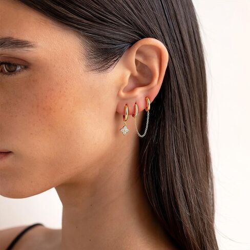 Earrings Stacks for Women Small Hoop Earrings with Gold Layered Helix Chain Secure Locking Backs for Cartilage Double Piercings Wedding Prom Dress Jewelry Accessories Christmas Gifts in Saudi Arabia